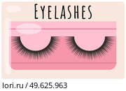 Black false eyelashes icon in a pink transparent box. Beauty product for eyelash extension flat vector illustration. Fashion collection for eyes, a beautiful make-up. Mascara for volume and length. Black false eyelashes icon in a pink transparent box. Beauty product for eyelash extension. Стоковая иллюстрация, агентство Ingram Publishing / Фотобанк Лори