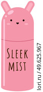 Spray bottle sleek mist. Cosmetic aerosol pink item. Rose plastic tube with cute animal ears skin moisturizer. Face and body skin care product. Part of series of korean decorative cosmetics things. Spray bottle sleek mist. Cosmetic aerosol pink item. Rose plastic tube vector skin moisturizer. Стоковая иллюстрация, агентство Ingram Publishing / Фотобанк Лори