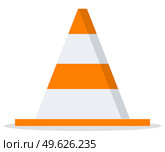 Road plastic cone, traffic warning symbol for cars, stop to motion, to move sign, dangerous, accident, repair road, attention at way, protective barrier or block, roadwork, simple vector cartoon style. Road plastic cone, traffic warning symbol for cars, stop to motion, move sign, dangerous, accident. Стоковая иллюстрация, агентство Ingram Publishing / Фотобанк Лори
