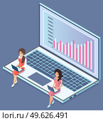 Expert worker evaluate statistics. Concepts for business analysis and planning consulting team work vector illustration. Financial research with data indicators. Business women doing data analysis. Expert worker evaluate statistics. Concepts for business analysis and planning consulting team. Стоковая иллюстрация, агентство Ingram Publishing / Фотобанк Лори
