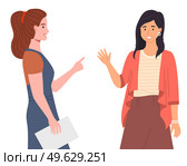 Happy meeting of two friends, women are glad to see each other, emotional meeting of colleagues at work. Surprised cartoon female characters raised hands get ready to give five, good relationship. Happy meeting of two friends, women are glad to see each other, emotional meeting of colleagues. Стоковая иллюстрация, агентство Ingram Publishing / Фотобанк Лори