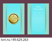 Best choice golden label, blue vector template for double-sided postcard premium quality reward. Design element for sale, retailing theme. Gold sign shiny luxury badge exclusive choice round stamp. Best choice golden label, vector template for double-sided postcard premium quality reward. Стоковая иллюстрация, агентство Ingram Publishing / Фотобанк Лори