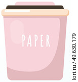 Pink trash can with inscription for collecting paper garbage, zero waste concept isolated on white. People sort trash care for environment. Healthy world and humanity. Paper rubbish in dumpster. Pink large trash can with inscription for collecting paper garbage, zero waste concept. Стоковая иллюстрация, агентство Ingram Publishing / Фотобанк Лори
