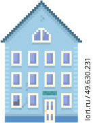 House isolated on white. Pixelated apartment building with many windows for pixel game design. Panorama architecture. 8-bit. Layout of mobile app, computer game. Old architectural cartoon building. House isolated on white background. Apartment building with many windows for pixel game design. Стоковая иллюстрация, агентство Ingram Publishing / Фотобанк Лори