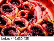 Homemade cottage cheese pie stuffed with cherry filling. Sweet dessert. Curd pie with cherries, close up. Стоковое фото, агентство Ingram Publishing / Фотобанк Лори