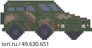 Modern army truck for pixel game design. layout. Military technics object, force heavy equipment, armored corps machinery vector illustration. Combat camouflage transport isolated on white background. Modern army truck for pixel game design. layout. Military technics object, force heavy equipment. Стоковая иллюстрация, агентство Ingram Publishing / Фотобанк Лори