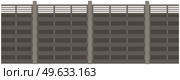 Black forged fence flat vector illustration. High concrete or metal gray fence with lattice. Element of landscape and interior of outdoor territory. Site fencing isolated on white background. High concrete or metal fence with lattice. Element of landscape and interior of outdoor territory. Стоковая иллюстрация, агентство Ingram Publishing / Фотобанк Лори
