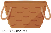 Wicker basket with handles vector cartoon icon isolated. Wooden accessory for laundry storage on white background. Handcrafted bamboo round container, decorative equipment for bathroom interior. Wicker basket with handles vector cartoon icon isolated. Wooden accessory on white background. Стоковая иллюстрация, агентство Ingram Publishing / Фотобанк Лори