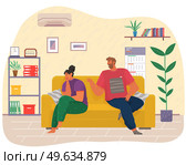 Young people quarreling at home. Man and woman couple in bad relationship. Arguing, reprimanding, having argument fight. Husband and wife breakup. Family conflicts. Marriage crisis. Guy yells at girl. Young people quarreling at home. Man and woman couple in bad relationship, family altercation. Стоковая иллюстрация, агентство Ingram Publishing / Фотобанк Лори