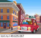 Couple are traveling together using car. People in relationship driving around city and looking at buildings on guided tour. Man and woman travel countries. Guy with girl spend time abroad together. Couple are traveling together using car. People driving around city and looking at buildings. Стоковая иллюстрация, агентство Ingram Publishing / Фотобанк Лори
