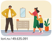 Problem and conflict in family, fight and arguing, quarreling over child, parenting differences. Angry parents swearing. Unhappy boy teenager. Dispute man and woman. Toxic relationships between people. Problems and conflict in family, fight and arguing, quarreling over child, parenting differences. Стоковая иллюстрация, агентство Ingram Publishing / Фотобанк Лори