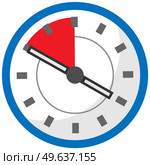 Analog clock isolated on white background. Symbol of time management, chronometer with hour and minute arrows. Clock with red area, time remaining until end of period. Countdown to deadline concept. Clock with red area, time remaining until end of period. Chronometer with hour and minute arrows. Стоковая иллюстрация, агентство Ingram Publishing / Фотобанк Лори