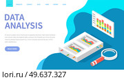 Visualize with business analytics. Work with statistical data analysis, changing indicators. Analyze statistical indicators, business data. Marketing research for presentation. Data financial report. Analyze statistical indicators, business data. Work with marketing research. Data analysis isometric. Стоковая иллюстрация, агентство Ingram Publishing / Фотобанк Лори