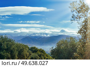 Sierra Nevada as seen from the olive groves in the Llano de la Perdiz in Granada, Andalusia, Spain.. Sierra Nevada as seen from the olive groves in the Llano de la Perdiz in Granada. Стоковое фото, агентство Ingram Publishing / Фотобанк Лори