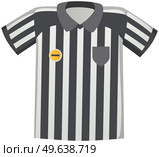 Sport uniform black and white striped Jersey, soccer match referee shirt flat vector clothing element isolated. Clothing for team play of athletes, goalkeeper, striker with emblems, t shirt icon. Sport uniform striped Jersey, soccer referee shirt flat vector clothing element isolated on white. Стоковая иллюстрация, агентство Ingram Publishing / Фотобанк Лори