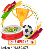 Soccer symbols set, sport football vector banner. Uniform and awards isolated on white, scoreboard and stadium, stopwatch whistle, gate ticket, ball penalty field, clothes and shoes, team championship. Soccer symbols set, sport football vector banner. Uniform and awards isolated, team championship. Стоковая иллюстрация, агентство Ingram Publishing / Фотобанк Лори