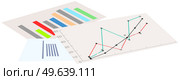 Graph paper with diagram. Business statistics and analytics in graphical form with growing lines. Sheet of paper with colored lines with points, financial indicators and mathematical dynamics. Graph paper with diagram. Business statistics and analytics in graphical form with growing lines. Стоковая иллюстрация, агентство Ingram Publishing / Фотобанк Лори