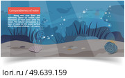 Comparability of water banner, study of marine environment, oceanology, scientific research. Ocean placard with underwater life of sea creatures, poster with information about waters of world ocean. Comparability of water banner, study of marine environment, oceanology, scientific research. Стоковая иллюстрация, агентство Ingram Publishing / Фотобанк Лори