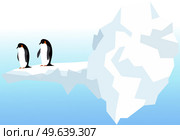 Nature landscape with penguins, icebergs and mountains. Antarctic climate, winter, cold weather. Flightless seabirds living in antarctica. Swimming birds, penguins, marine animals vector illustration. Nature landscape with penguins, ocean and icebergs. Flightless seabirds living in antarctica. Стоковая иллюстрация, агентство Ingram Publishing / Фотобанк Лори