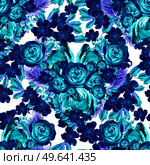 Watercolor pattern with bright colors of rose and a tulip, currant berries. Illustration.. Watercolor pattern with bright colors of rose and a tulip, currant berries. . Стоковое фото, агентство Ingram Publishing / Фотобанк Лори