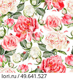 Bright watercolor seamless pattern with flowers peony, lotus. Illustration. Bright watercolor seamless pattern with flowers peony, lotus. Стоковое фото, агентство Ingram Publishing / Фотобанк Лори