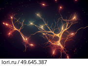 Neuron brain cells with light impulses, 3d illustration. Neuron cells with light impulses. Стоковое фото, агентство Ingram Publishing / Фотобанк Лори