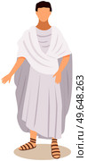 Young male roman wearing long tunic and sandals as traditional clothes vector illustration isolated on white. Historical character inhabitant of ancient country, European citizen, antique civilization. Young male roman wearing long tunic and sandals as traditional clothes vector illustration. Стоковая иллюстрация, агентство Ingram Publishing / Фотобанк Лори