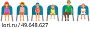 People sitting on chairs and watching show. Cartoon characters on seats looking at performance. Audience, spectators sitting on viewer places. Men and women in auditorium vector illustration. People sitting on chairs and watching show. Audience, spectators sitting on viewer places. Стоковая иллюстрация, агентство Ingram Publishing / Фотобанк Лори
