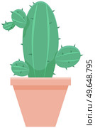 Cactus icon in flat style on white background. Home southern plant cactus in pot and with spines. Decorative evergreen plant with prickly thorns in yellow pot. Tropical desert houseplant vector design. Cactus icon in flat style on white background. Home southern plant cactus in pot and with spines. Стоковая иллюстрация, агентство Ingram Publishing / Фотобанк Лори