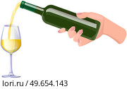 Champagne is poured into glass. Sparkling wine, light alcoholic drink for holiday celebration. Champagne bottle in human hand and pouring into glass drink. Alcohol, sparkling wine for drinking. Sparkling wine, alcoholic drink pouring into glass for celebration. Champagne bottle in human hand. Стоковая иллюстрация, агентство Ingram Publishing / Фотобанк Лори