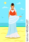 Roman woman in traditional clothes, citizen of ancient rome vector Illustration. Young antique female as roman empress wearing in long dress with gold laurel wreath on her head. Roman woman in traditional clothes, citizen of ancient rome vector Illustration. Стоковая иллюстрация, агентство Ingram Publishing / Фотобанк Лори