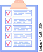 Clipboard with checklist, daily plan with red tick marks. Checklist, to do list, questionnaire concept. Check sheet, scheduling timetable, planning schedule, time management, task completed. Clipboard with checklist, daily plan with tick marks. Check sheet, to do list, questionnaire concept. Стоковая иллюстрация, агентство Ingram Publishing / Фотобанк Лори