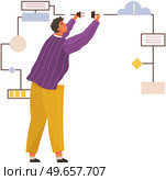 Man with logical, analytical, strategic, structural thinking mental mindset type. Mind behavior, mental perceiving, psychological concept with businessman and scheme, male with technical mindset. Man with logical, analytical, strategic thinking mental mindset type, personality predisposition. Стоковая иллюстрация, агентство Ingram Publishing / Фотобанк Лори