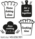 Set of chef logo design with modern concept. Hand writings about kitchen, food and cooking. Hand drawn letterings in simple style, ink or pen outlines of chef s hat. Baking, cooking, culinary concept. Set of chef logo design with modern concept. Hand writings about kitchen, food and cooking. Стоковая иллюстрация, агентство Ingram Publishing / Фотобанк Лори