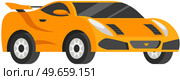 Yellow car for city trips. Hatchback, sport, passenger car, sedan. Automobile with tinted glass. Transport with two doors for driving along city roads. Vehicle, hatchback on white background. Yellow car for city trips. Hatchback, sport, passenger car, sedan. Automobile with tinted glass. Стоковая иллюстрация, агентство Ingram Publishing / Фотобанк Лори