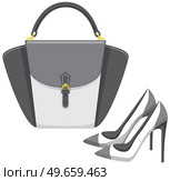 Fashion shoes and bag isolated on white. Stylish elements of womens wardrobe in casual style high heel shoes and handbag, footwear and pouch, female accessories fashionable trendy collection. Fashion shoes and bag isolated on white. Stylish elements of womens wardrobe in casual trendy style. Стоковая иллюстрация, агентство Ingram Publishing / Фотобанк Лори