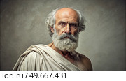 Portrait of an Ancient Greek Sage With Graying Hair and a White Toga. Generative AI. Стоковое AI-изображение, AI-художник Roman Zavorotny / Фотобанк Лори