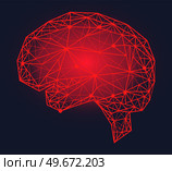 Polygonal human brain made of red lines and dots. Medical research of internal organs, innovative approach concept. Organ of human central nervous system. Modern depiction of organ regulating body. Organ of human central nervous system. Modern depiction of brain made of red lines and dots. Стоковая иллюстрация, агентство Ingram Publishing / Фотобанк Лори
