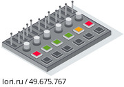 Electronic device, mixer designed to work with signals. Equipment for musician, sound specialist. Volume console to create music. Element of sound control. Audio controller vector illustration. Electronic device, mixer volume console to work with audio. Equipment for musician, sound specialist. Стоковая иллюстрация, агентство Ingram Publishing / Фотобанк Лори