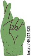Symbol of hope for good luck. isolated on white background. Hand with crossed index and middle fingers. Green human hand showing good luck gesture. Fingers crossed as sign of hope for success. Green human hand showing gesture of good luck. Fingers crossed as sign of hope for success. Стоковая иллюстрация, агентство Ingram Publishing / Фотобанк Лори