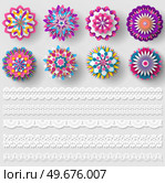 Set of different lace ribbons and colorful ornament samples. Creative design elements isolated on white background. Seamless pattern for creating style, decor. Lace decoration template, print. Set of different lace ribbons and colorful ornament samples. Seamless pattern for creating style. Стоковая иллюстрация, агентство Ingram Publishing / Фотобанк Лори