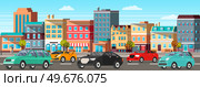 Set of modes of transport and machine shapes. Cars of different types with tinted glass in background of landscape of nature or city. Crossover, hatchback, pickup vehicle is riding in autumn park. Cars of different types with tinted glass in background of landscape of nature in autumn park. Стоковая иллюстрация, агентство Ingram Publishing / Фотобанк Лори