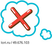 Red cross, symbol of denial, rejection, deletion. Disagree icon in speech bubble. Sticker for communication, virtual talking. No icon for negative voice, choice, decision. Vector red cross sticker. Red cross, symbol of denial, rejection, deletion. No icon for negative voice, choice sticker. Стоковая иллюстрация, агентство Ingram Publishing / Фотобанк Лори