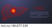 Polygonal human liver made of red lines and dots. Medical research of internal organs, innovative approach concept. Organ of human digestive system. Modern depiction of external secretion gland, liver. Polygonal human liver, external secretion gland. Modern depiction of organ of human digestive system. Стоковая иллюстрация, агентство Ingram Publishing / Фотобанк Лори