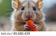 A hamster is eating a carrot. Стоковое AI-видео, аниматор Виктория Кольцова / Фотобанк Лори