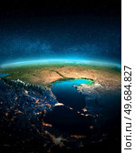 Caspian sea at night. Elements of this image furnished by NASA. 3d rendering. Caspian sea at night. Стоковое фото, агентство Ingram Publishing / Фотобанк Лори