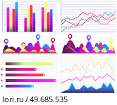 Intelligent technology hud interactive panel. Data screen with charts, diagrams. Futuristic ui infographics on white background. Diagram lines color chart, graph presentation. Annual financial report. Intelligent technology hud interactive panel. Data screen with charts. Annual financial report. Стоковая иллюстрация, агентство Ingram Publishing / Фотобанк Лори