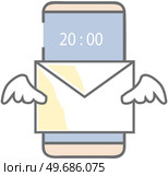 Email notification on smartphone screen. App for chatting and mailing icon. Program for online communication via Internet. Virtual mailbox with digital letter on display. Phone application with mail. Email notification, app for chatting and mailing. Virtual mailbox with digital letter on display. Стоковая иллюстрация, агентство Ingram Publishing / Фотобанк Лори