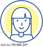 Avatar profile icon, female portrait. Round label with head symbol of woman. Graphical representation of user, his alter ego, game internet character in web forums, messengers, chats, portals, blogs. Avatar profile icon. Graphical representation of user, his alter ego, game internet character. Стоковая иллюстрация, агентство Ingram Publishing / Фотобанк Лори