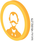 Avatar profile icon, male portrait. Round label with head symbol of gentleman. Graphical representation of user, his alter ego, game internet character in web forums, messengers, chats, portals, blogs. Avatar profile icon. Graphical representation of user, his alter ego, game internet character. Стоковая иллюстрация, агентство Ingram Publishing / Фотобанк Лори